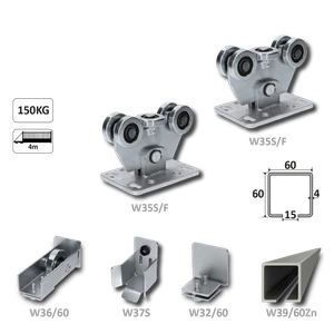 Samonosný systém 60x60x4 mm pro posuvné brány do 150 kg / 4 m průjezd (W39/60Zn 6 m pozinkovaný profil, 1x W-SET60F) - slide 1