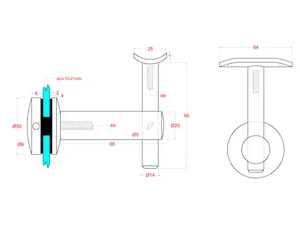 Držák madla ø42.4mm pevný, broušená nerez AISI304 - slide 2