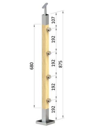 drevený stĺp, vrchné kotvenie, priechodný, 4 radový, vrch nastaviteľný (40x40mm), materiál: buk, brúsený povrch s náterom BORI (bezfarebný) - slide 0