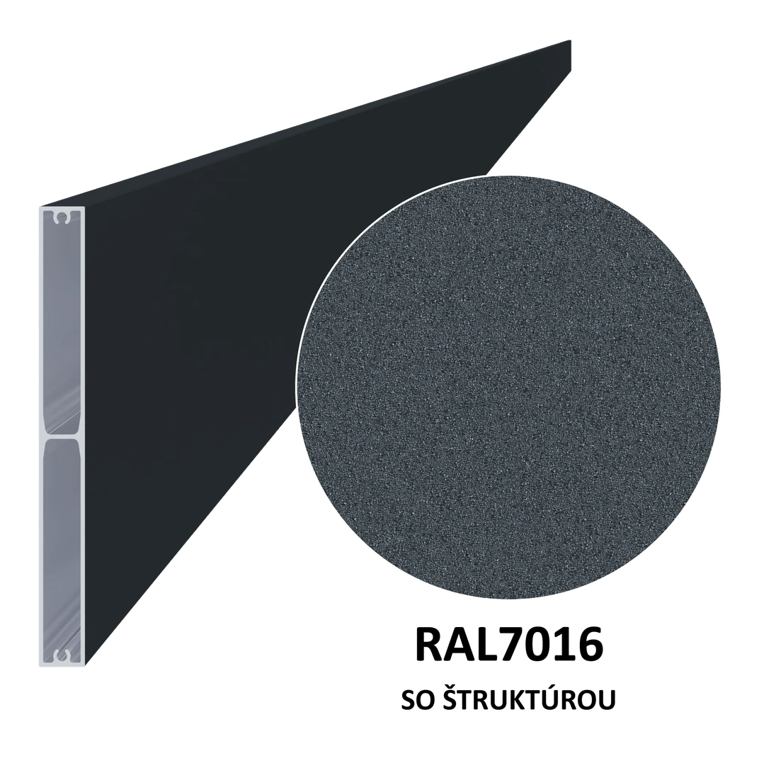 Profil 160x16mm, L-6000mm, práškový lak, štruktúra RAL7016