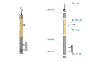 dřevěný sloup, boční kotvení, 4 řadový, průchozí, vnitřní, vrch nastavitelný (40x40mm), materiál: buk, broušený povrch bez nátěru - slide 1