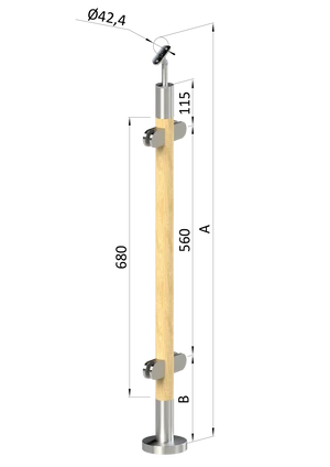 dřevěný sloup, vrchní kotvení, výplň: sklo, průchozí, vrch nastavitelný (ø 42mm), materiál: buk, broušený povrch s nátěrem BORI (bezbarvý) - slide 0