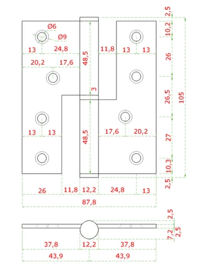 nerezové panty 2ks (pravé), 100x88x2.5mm, Max. nosnost: 80 kg (2 panty), broušená nerez K320 /AISI304 - slide 3