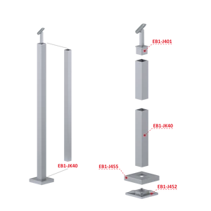 nerezový stĺp, vrchné kotvenie, bez výplne, vrch  nastaviteľný (40x40x2.0mm), brúsená nerez K320 /AISI304 - slide 2