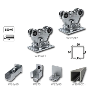 samonosný systém 60x60x4mm posuvnej brány do 150kg/4m otvor (W39/60Zn 6m pozinkovaný profil, 1x W-SET60F2) - slide 0