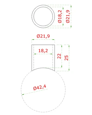DOPREDAJ! Prechod na vymedzenie vzdialenosti medzi stĺpom ø 42.4mm a kotviacou platňou, ø 22x1.9mm /L:22mm, bez vnútornej skrutky brúsená nerez K320 /AISI304 - slide 1