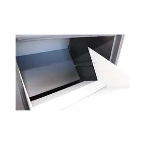 Box na balíky (410x385x720mm) s přepadovou lištou na ochranu balíků, tloušťka 0.8mm) velikost balíku: 320x300x180mm, barva: Černé tělo + bílý vhod - slide 4