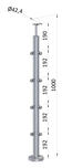 nerezový stĺp, vrchné kotvenie, 4 radový rohový: 90°, vrch pevný (ø 42.4x2mm), leštená nerez /AISI304