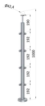 nerezový stĺp, vrchné kotvenie, 4 radový rohový: 90°, vrch pevný (ø 42.4x2mm), leštená nerez /AISI304