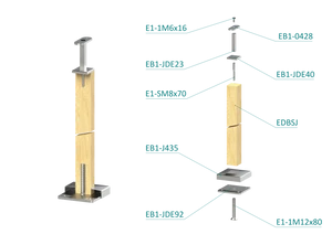 drevený stĺp, vrchné kotvenie, bez výplne, vrch pevný (40x40mm), materiál: buk, brúsený povrch s náterom BORI (bezfarebný) - slide 1