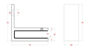 Úchyt skla na stenu (70x70x28mm), pre sklo 12mm, brúsená nerez K320 /AISI304 - slide 1