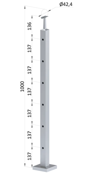 nerezový stĺp, vrchné kotvenie, 6 dierový koncový, vrch pevný (40x40mm), brúsená nerez K320 /AISI304 - slide 0