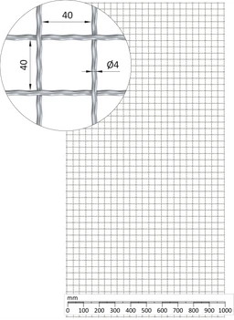 Žebírkové pletené síto - rovné, oko: 40x40mm, průměr pletiva ø4mm, rozměr 1000x2000mm, pozinkované