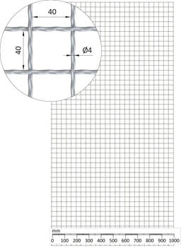 Žebírkové pletené síto - rovné, oko: 40x40mm, průměr pletiva ø4mm, rozměr 1000x2000mm, pozinkované