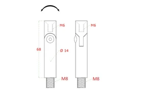 Čep s kloubem (vnější závit M8-vnitřní závit M6, ø 14 mm, L: 68 mm), broušená nerez K320 / AISI304 - slide 1