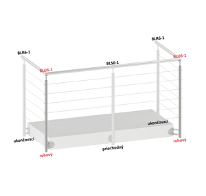 Nerezový sloup, boční kotvení, 6děrový, lanko, rohový 90° - slide 1