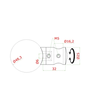 Držiak tyče ø 16mm na trubku ø 48.3mm (32x25mm), brúsená nerez K320 /AISI304 - slide 1