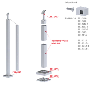 Nerezový sloup, vrchní kotvení, 6 řadový M6, vrch nastavitelný - slide 1