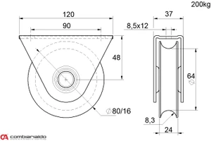 Kladka  ø 80 mm s oporou Combi Arialdo, C902/16 profil, nosnost 200 kg - slide 1