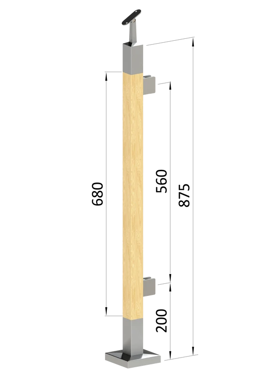 drevený stĺp, vrchné kotvenie, výplň: sklo, pravý, vrch nastaviteľný (40x40mm), materiál: buk, brúsený povrch bez náteru
