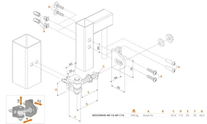 LOCINOX® BOLTON4D pant M16, otevíratelný 180°, nastavitelný 3D, částečně pozinkovaný, montáž šroubem Quick-fix - slide 1