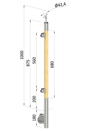 dřevěný sloup, boční kotvení, výplň: sklo, levý, vrch nastavitelný (ø 42mm), materiál: buk, broušený povrch bez nátěru - slide 0