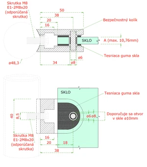 Svorka skla na trubku ø 48.3mm (50x40x26mm), pre sklo 6-10.76mm,  brúsená nerez K320 /AISI304/, balenie neobsahuje gumičky na sklo - slide 4