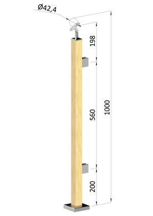 dřevěný sloup, vrchní kotvení, výplň: sklo, pravý, vrch nastavitelný (40x40mm), materiál: buk, broušený povrch s nátěrem BORI (bezbarvý) - slide 0