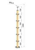 drevený stĺp, vrchné kotvenie, 5 radový, rohový: 90°, vrch pevný (ø 42mm), materiál: buk, brúsený povrch bez náteru - slide 0