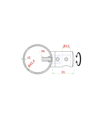 Nerezový sloup na francouzsky balkón, boční kotvení, 5 řadový pravý, vnější, vrch pevný, (ø 42.4x2 mm), broušená nerez K320 /AISI304 - slide 2