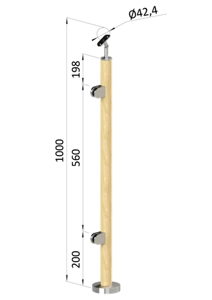 dřevěný sloup, vrchní kotvení, výplň: sklo, levý, vrch nastavitelný (ø 42mm), materiál: buk, broušený povrch s nátěrem BORI (bezbarvý) - slide 0