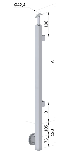 nerezový stĺp, bočné kotvenie, výplň: sklo, pravý, vrch nastaviteľný (40x40mm), brúsená nerez K320 /AISI304 - slide 0