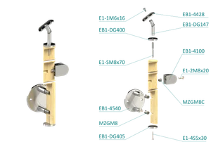 dřevěný sloup, boční kotvení, výplň: sklo, pravý, vrch nastavitelný (ø 42mm), materiál: buk, broušený povrch s nátěrem BORI (bezbarvý) - slide 2