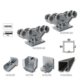 Samonosný systém 80x80x5mm posuvné brány do 400kg/6m otvor (W39/80Fe 6m černý profil, 1x W-SET809F)