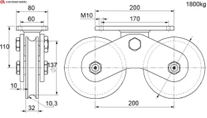 vodiaca kladka dvojložisková ø 160mm Combi Arialdo, pre profil C902/20, nosnosť 1800 kg, Zn - slide 1