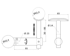 Držák madla pevný, uchycení na trubku ø42,4 mm/ madlo ø42,4 mm, broušená nerez K320 / AISI304 - slide 1