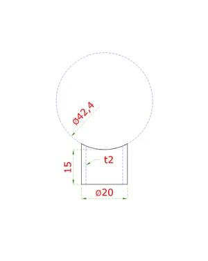Přechod na vymezení vzdálenosti mezi sloupem ø 42,4 mm a kotevní deskou, ø 20x2,0 mm /L:15 mm, bez vnitřního šroubu, broušená nerez K320 / AISI304, bal: 1ks - slide 1