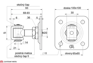 COMBI ARIALDO záves M20 s platňou 100 x 100 mm, otvárateľný 90°, nastaviteľný 1D, čiastočne pozinkovaný - slide 1