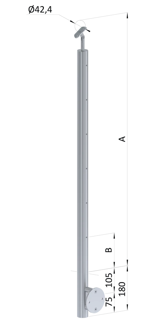 Nerezový stĺp, bočné kotvenie, 6 radový M6, vnútorný, vrch nastaviteľný