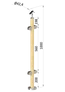 dřevěný sloup, vrchní kotvení, výplň: sklo, průchozí, vrch nastavit. (ø 42mm), materiál: buk, broušený povrch bez nátěru