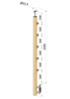 dřevěný sloup, boční kotvení, 5 řadový, průchozí, vnitřní, vrch pevný (40x40 mm), materiál: buk, broušený povrch s nátěrem BORI (bezbarvý)