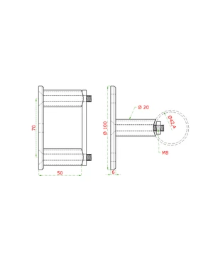 Úchyt na boční kotvení sloupu ø 42,4 mm (ø 100 / 8,8 mm), leštěná nerez / AISI304 - slide 1