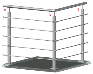nerezový sloup, vrchní kotvení, 5 řadový rohový, vrch pevný (40x40mm), broušená nerez K320 /AISI304 - slide 1