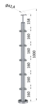 nerezový stĺp, vrchné kotvenie, 5 radový rohový: 90°, vrch pevný (ø 42.4x2mm), brúsená nerez K320 /AISI316