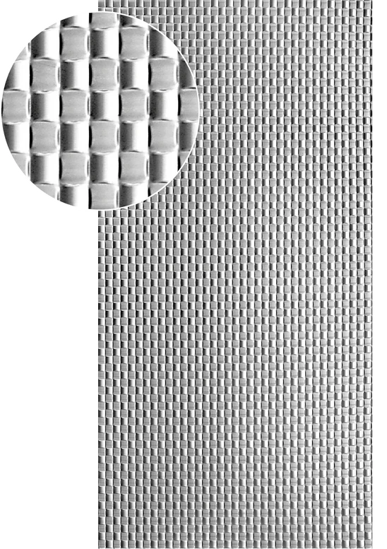 Plech S235J 2000x1000x1,1 mm, lisovaný vzor pletenina PLETENINA 42x42 mm, 3D efekt. Skutečný rozměr +/- 0,5%