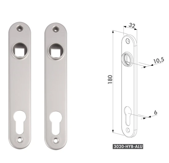 LOCINOX® krycí štítek s otvorem pro kliku a cylindrickou vložku, rozteč 92 mm, materiál: hliník, cena za PÁR