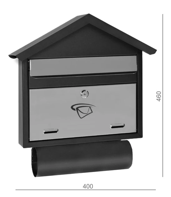 Schránka poštovní (400x460x75mm) nerez/černá, max. 10 formát listu: C4, leštěná nerez /AISI430