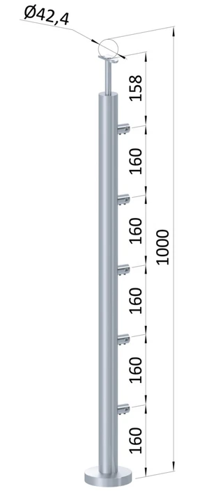 nerezový stĺp, vrchné kotvenie, 5 radový priechodný, vrch pevný (ø 42.4x2mm), brúsená nerez K320 /AISI304 - slide 0