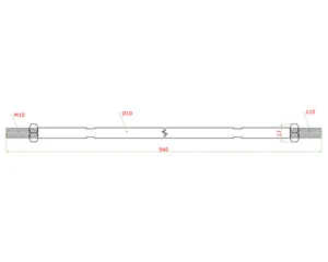 Táhlo pro kotvení skleněného přístřešku (ø10 mm, L:940 mm, závit:M10, L10), broušená nerez K320 / AISI316 - slide 1