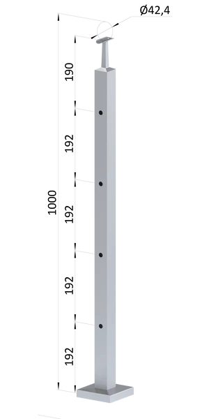 nerezový stĺp, vrchné kotvenie, 4 dierový koncový, vrch pevný (40x40mm), brúsená nerez K320 /AISI304 - slide 0